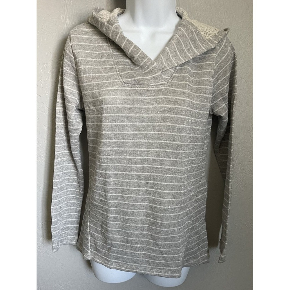 St.John's Bay Hooded Sweater Womens Size Small‎ Gray & White Long Sleeve